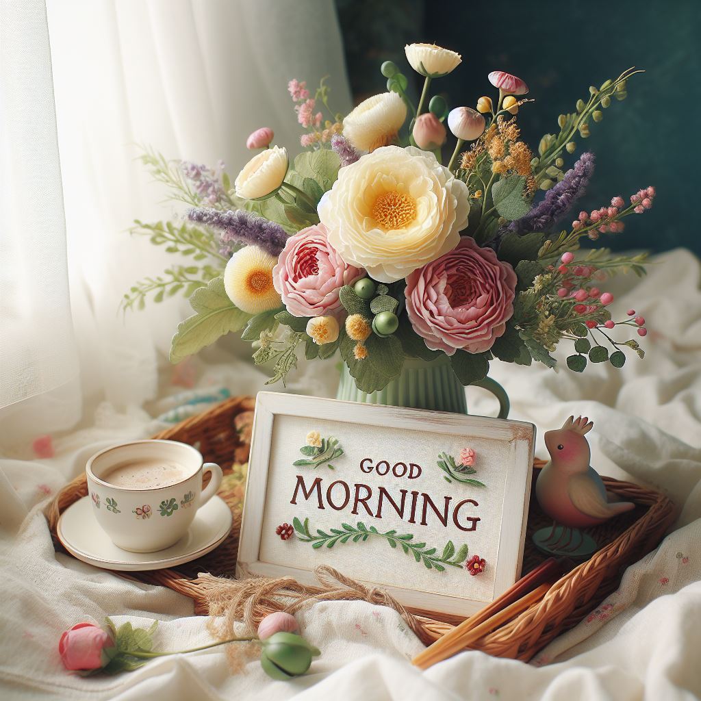 Morning-message-with-a-bouquet-of-flowers