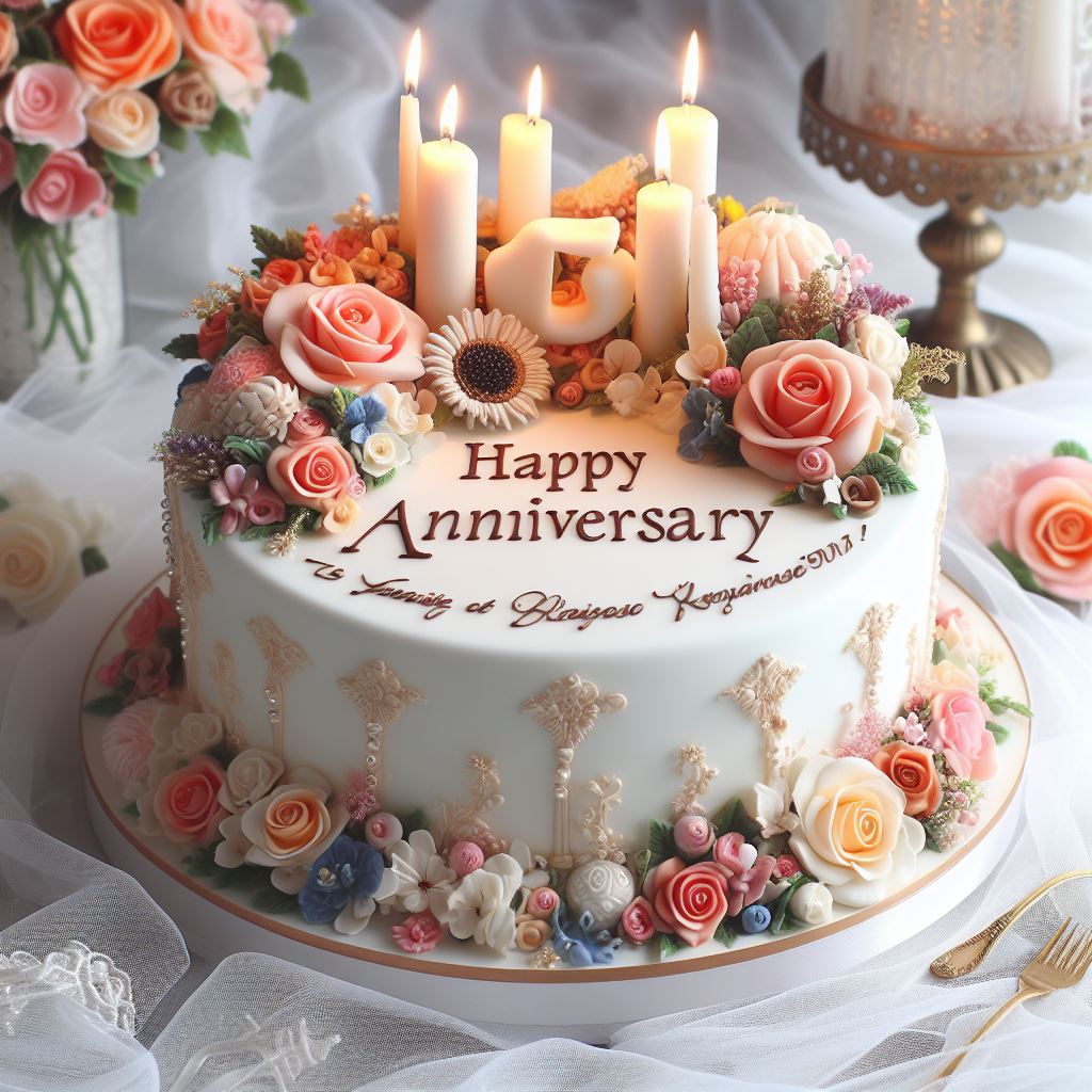 A beautiful cake wishing happy anniversary