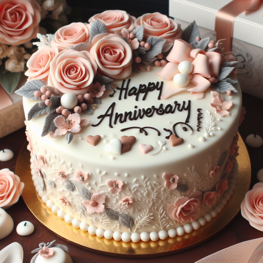 A beautiful cake wishing happy anniversary