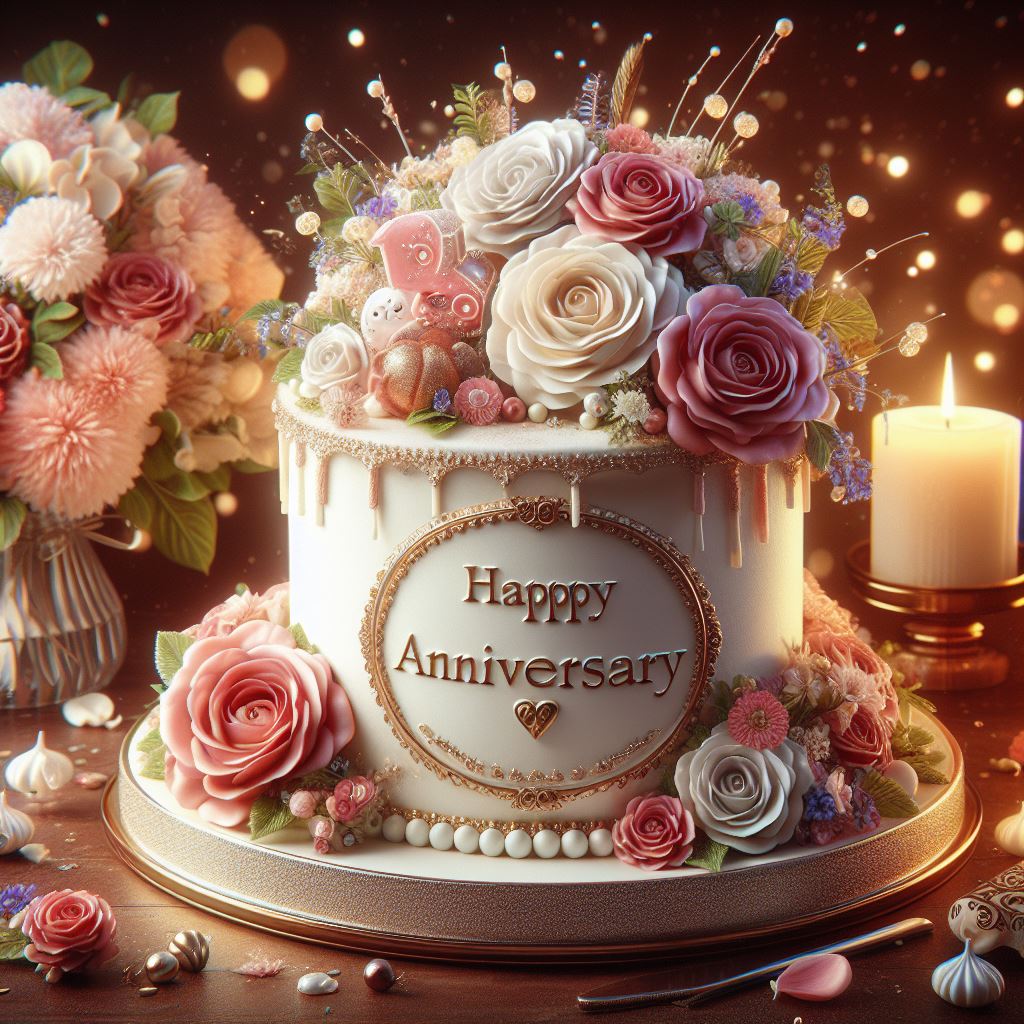 A beautiful cake wishing happy anniversary