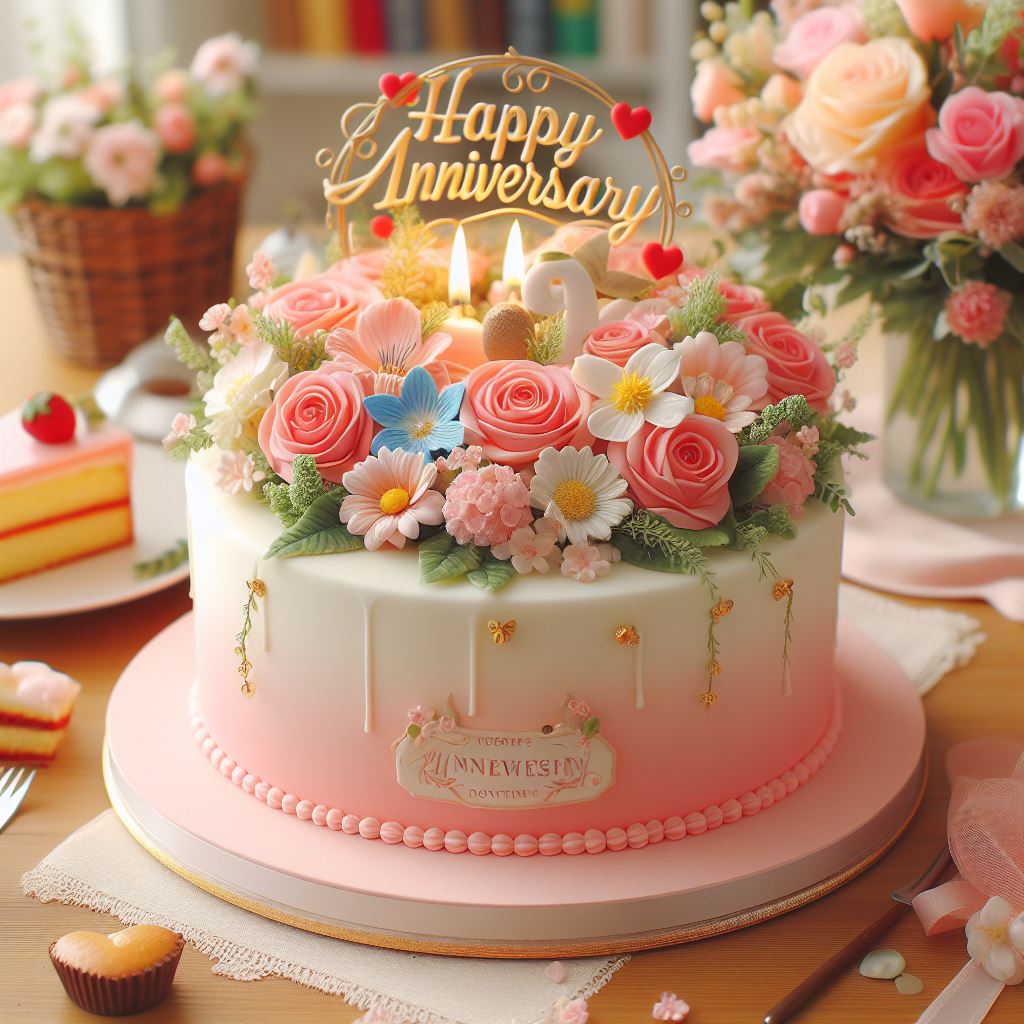 A beautiful cake wishing happy anniversary