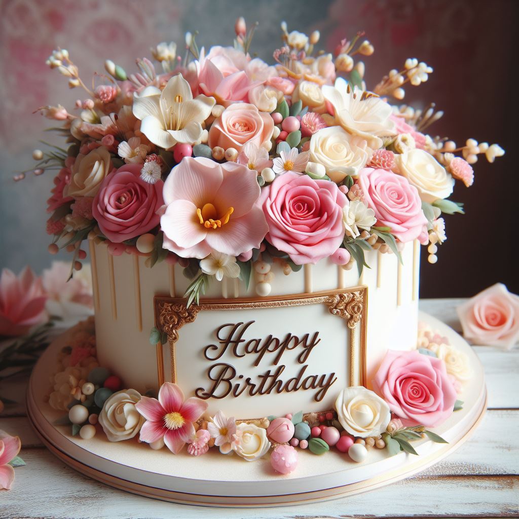 A-beautiful-cake-with-flowers-wishing-happy-birthday